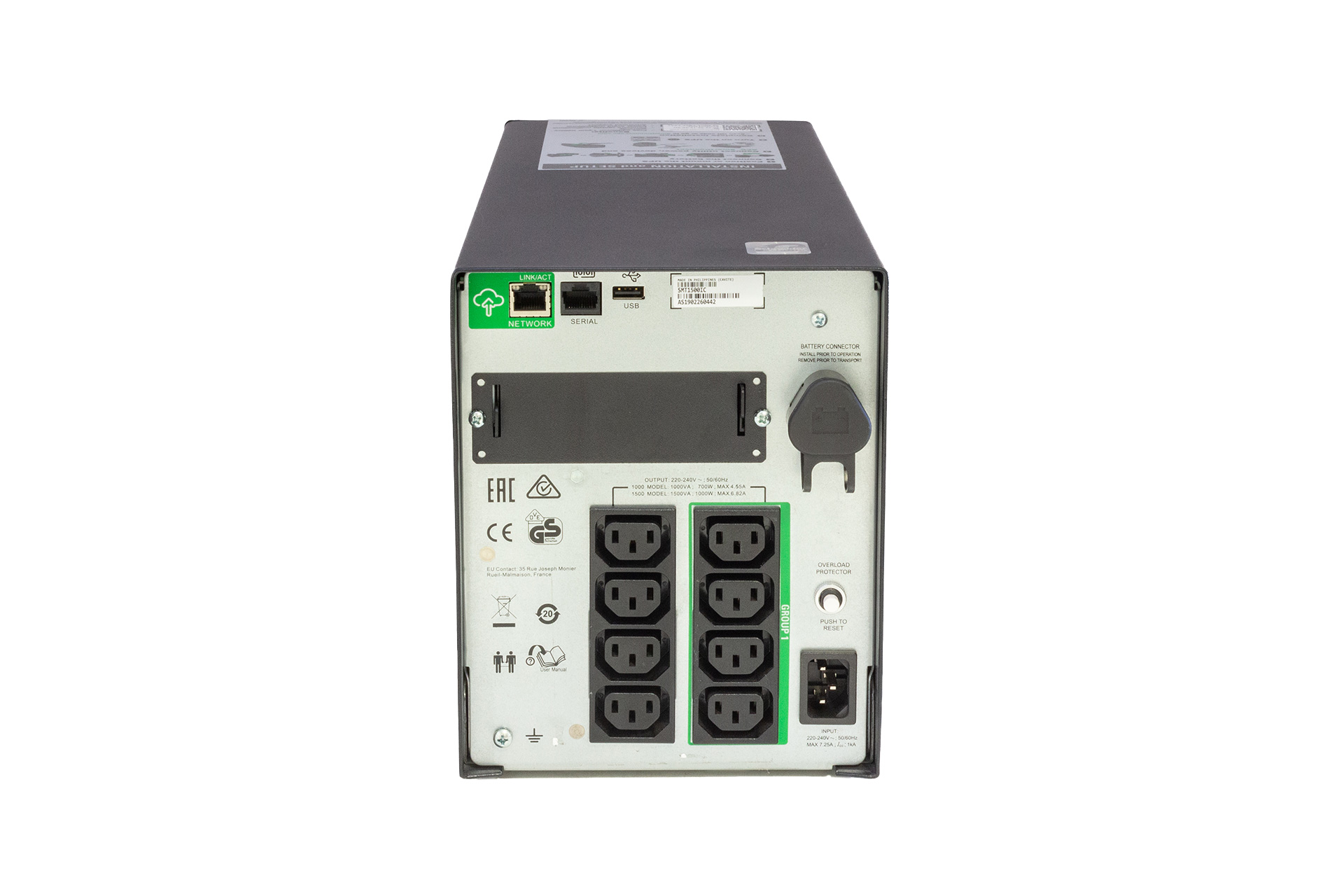 APC Smart UPS T1500, USV 230V 1500VA, Tower, 8x C13, SmartConnect, LCD, noBattery