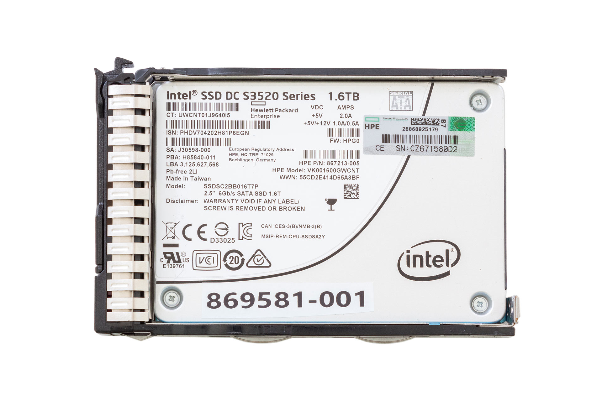 HPE SSD 1.6TB 6G SATA 2.5" RI DS SC Festplatte