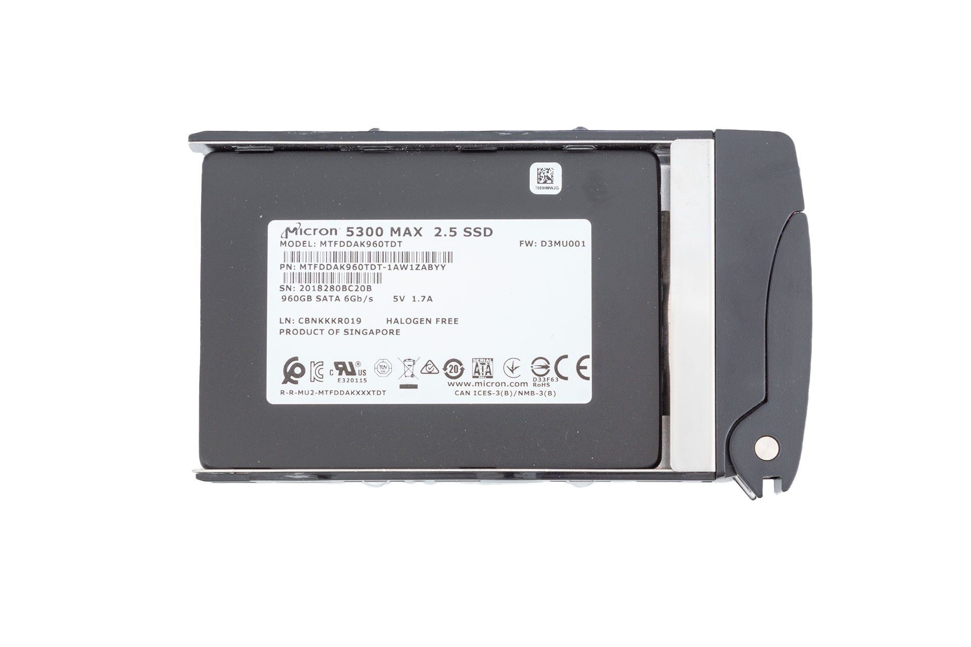 Micron SSD 960GB 6G SATA 2.5", Supermicro Carrier