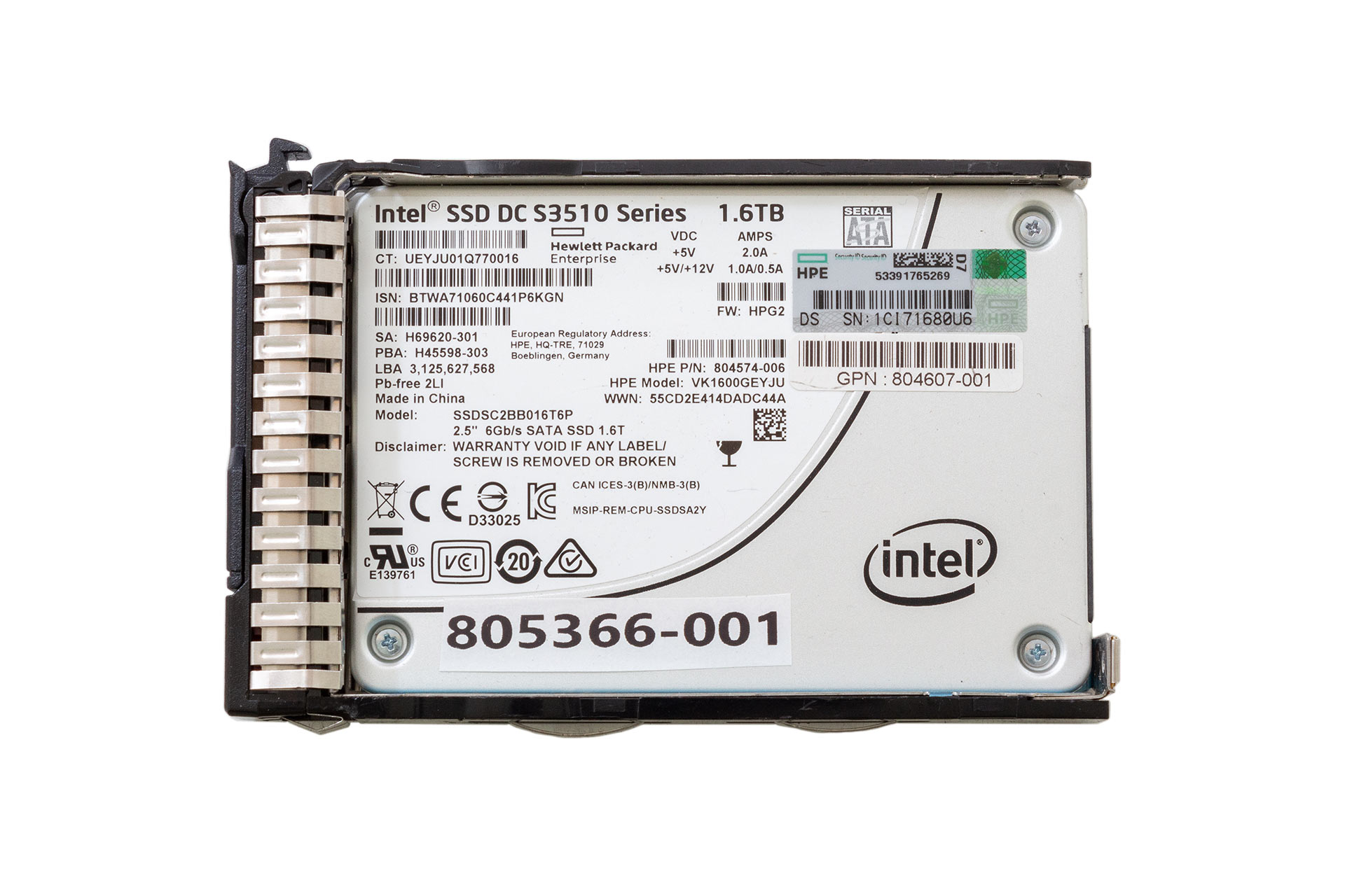 HPE SSD 1.6TB 6G SATA 2.5" RI SC