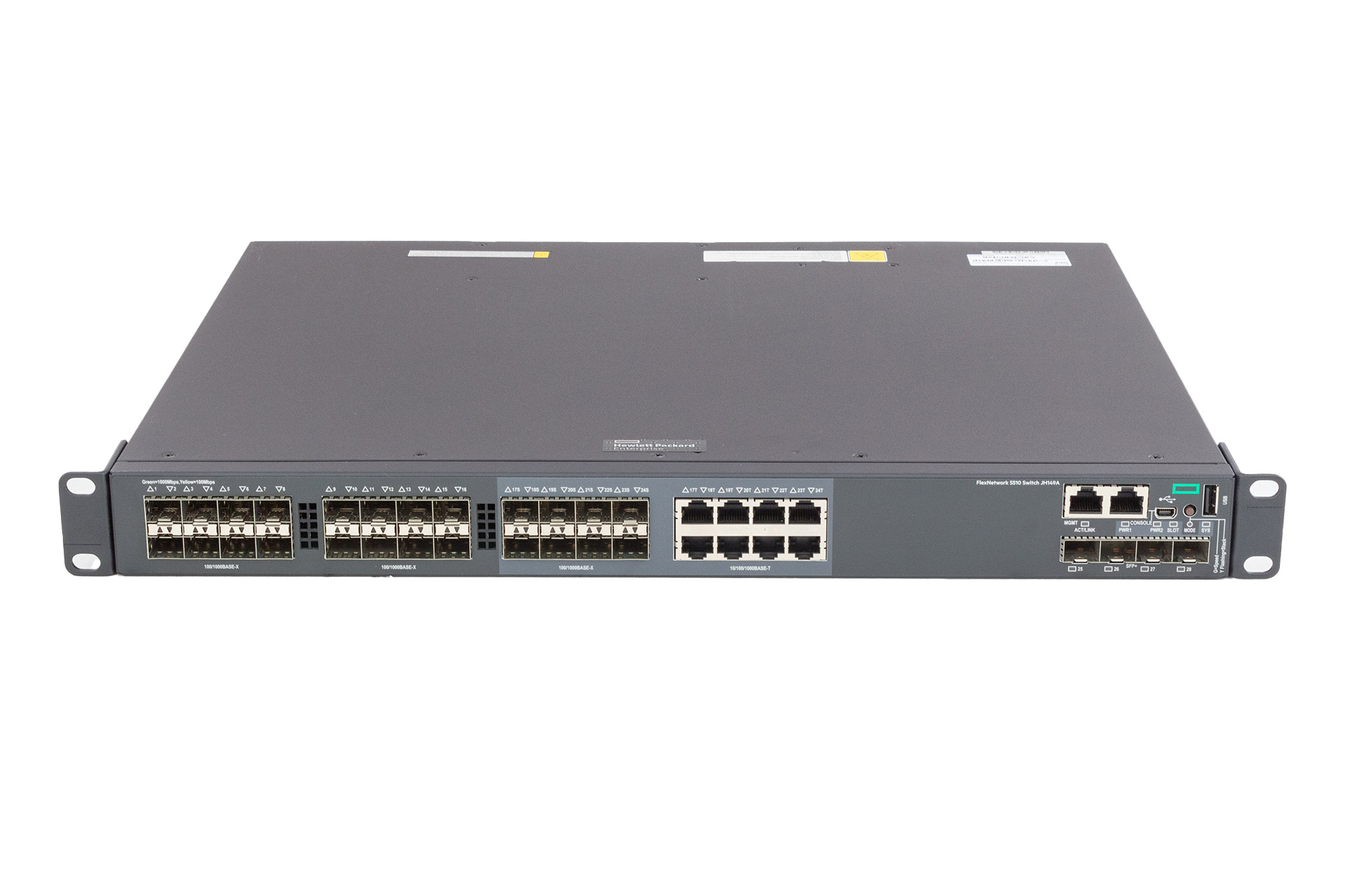HPE Switch 5510 24G, 1U, 24xGbE SFP(+ 8xRJ45 shared), 4x10GbE SFP+, 2x40G QSFP Mod. (JH155A), 2x150W