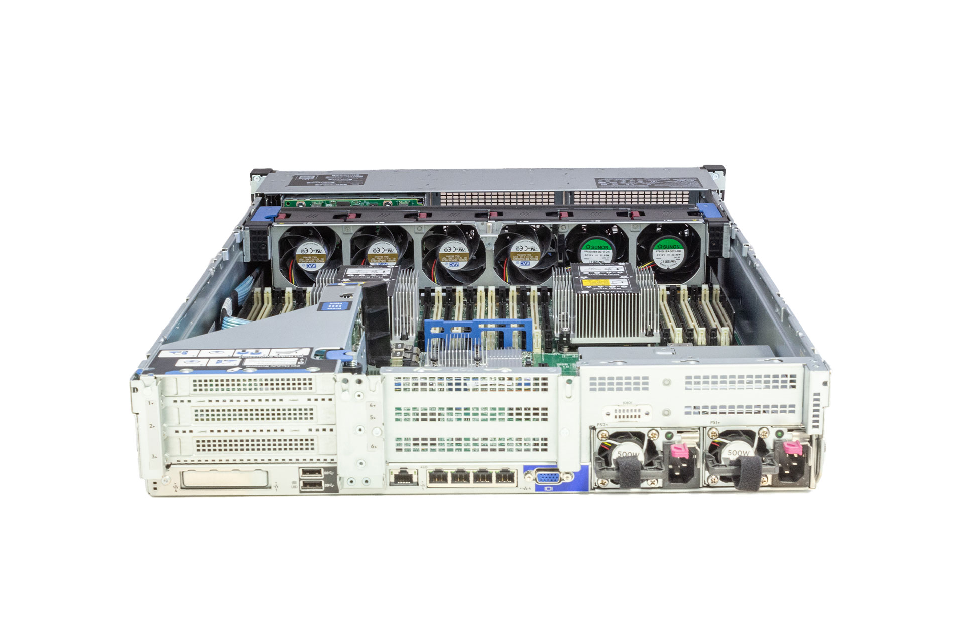 HPE ProLiant DL380 Gen10 Rack Server 2x Xeon Gold 6126, 32GB RAM, 8xSFF 1x PCI-Cage, 2x 500 Watt, Rückseite
