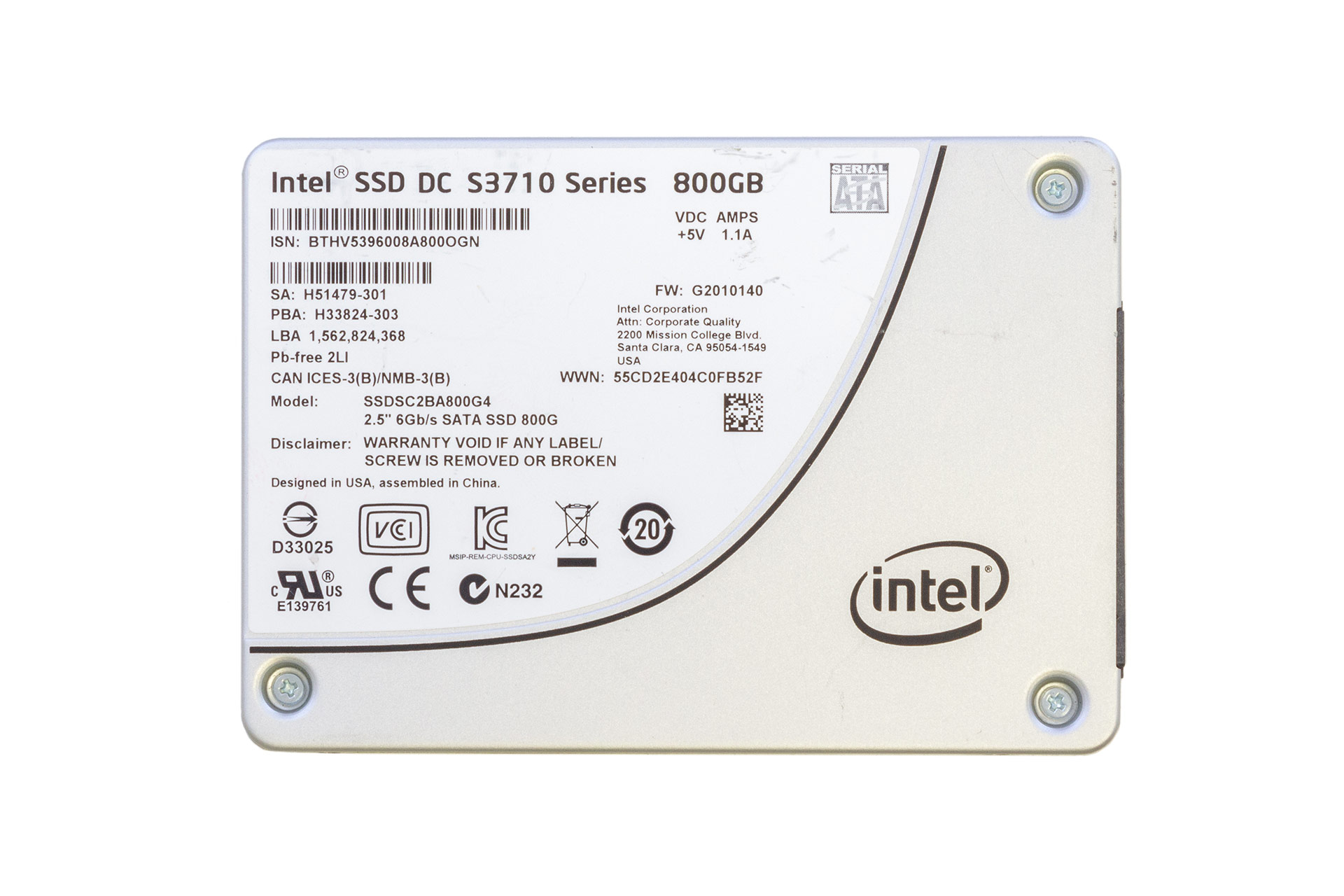 INTEL SSD 800GB 6G SATA 2.5" SFF S3710 Series Festplatte