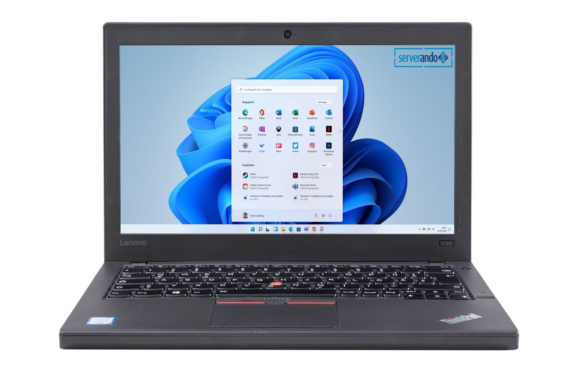 Lenovo Thinkpad X260, i5-6200U@2.30GHz, 2-Core, 8GB PC4, 256GB SSD, 12.5'', Wifi, Webcam, Win11Pro, front open